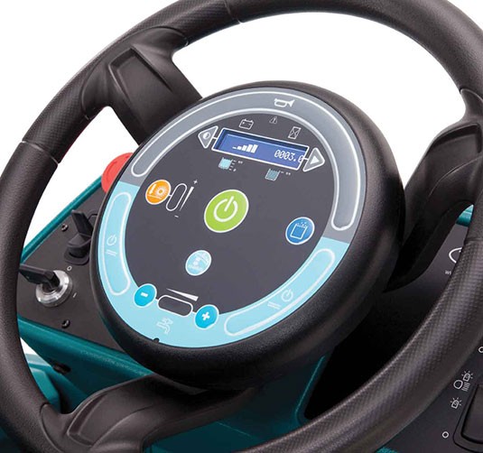 Le panneau de commande de la micro-autolaveuse alimentée par batterie T16.